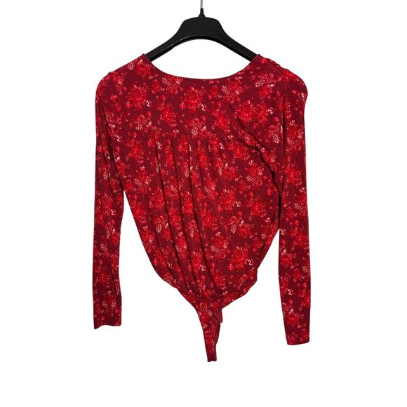Intimately Free People Printed Turnt Red Bodysuit Size S Floral - Picture 4 of 8